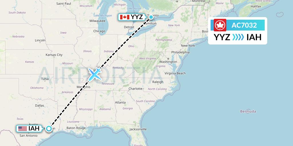 AC7032 Air Canada Flight Map: Toronto to Houston