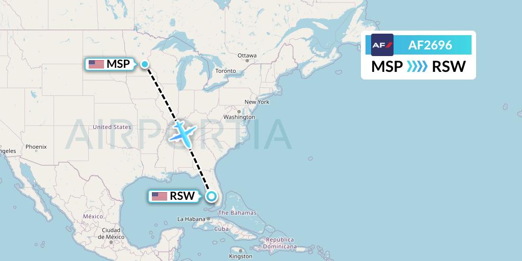 AF2696 Air France Flight Map: Minneapolis to Fort Myers
