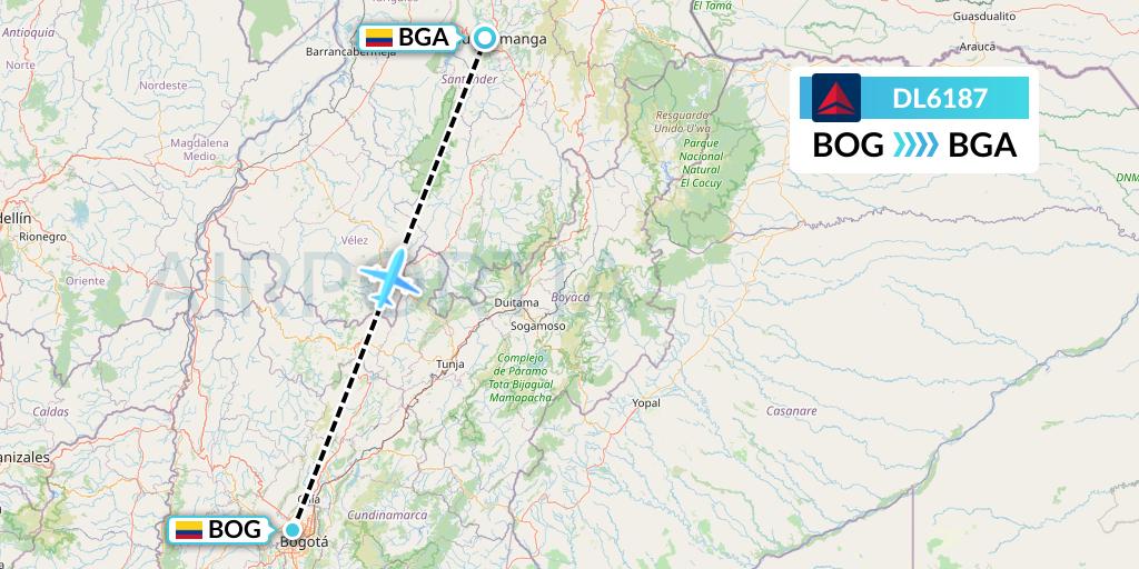 DL6187 Delta Air Lines Flight Map: Bogota to Bucaramanga