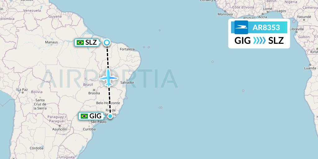 AR8353 Aerolineas Argentinas Flight Map: Rio de Janeiro to Sao Luis