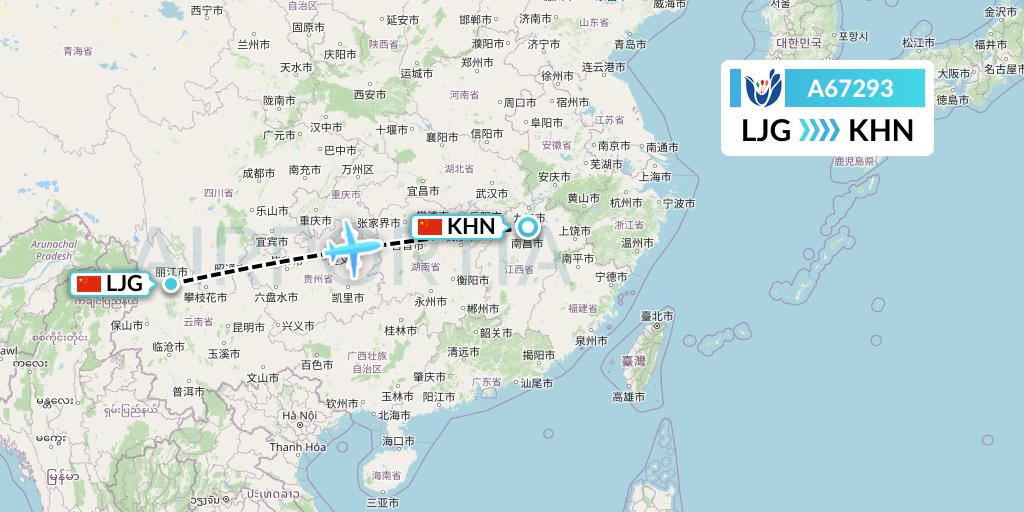 A67293 Hongtu Airlines Flight Map: Lijiang to Nanchang