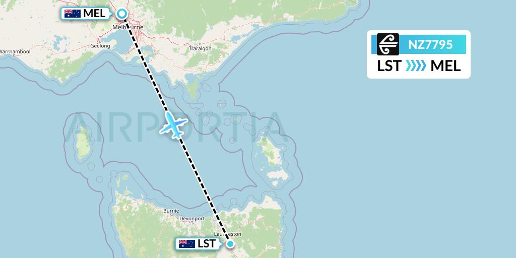 NZ7795 Air New Zealand Flight Map: Launceston to Melbourne
