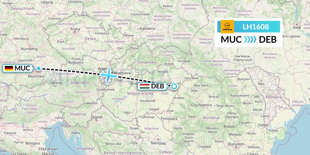 LH1608 Lufthansa Flight Map: Munich to Debrecen