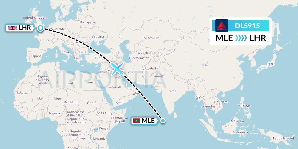 DL5915 Delta Air Lines Flight Map: Male to London
