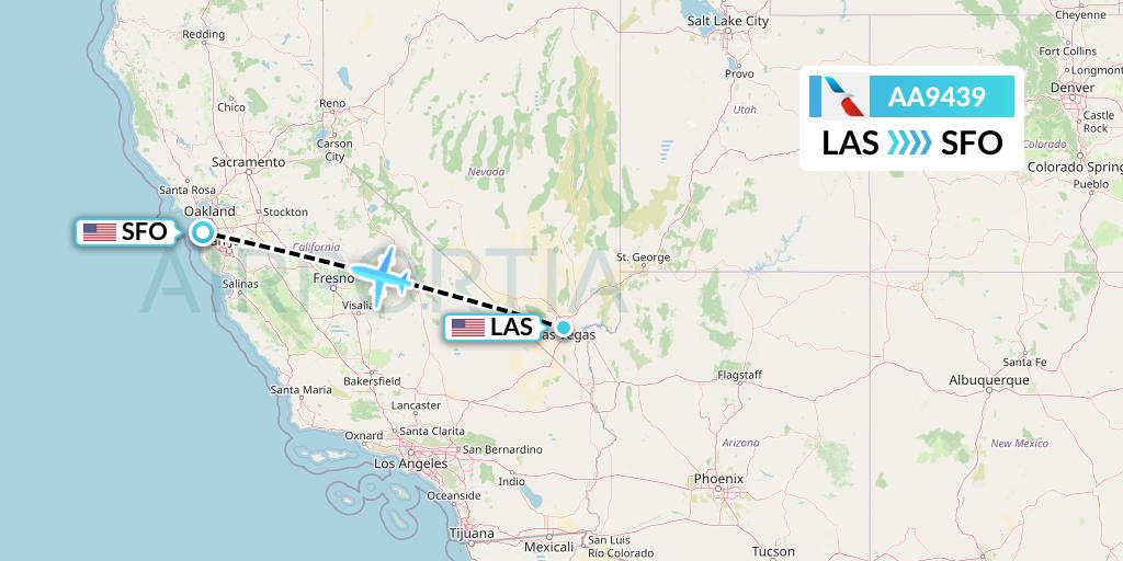 AA9439 American Airlines Flight Map: Las Vegas to San Francisco