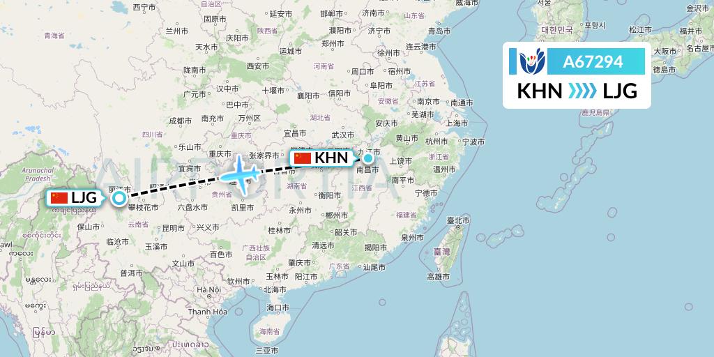 A67294 Hongtu Airlines Flight Map: Nanchang to Lijiang