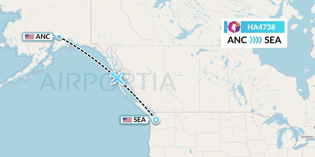 HA4738 Hawaiian Airlines Flight Map: Anchorage to Seattle