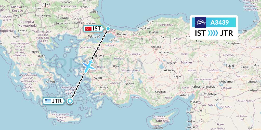 A3439 Aegean Airlines Flight Map: Istanbul to Santorini