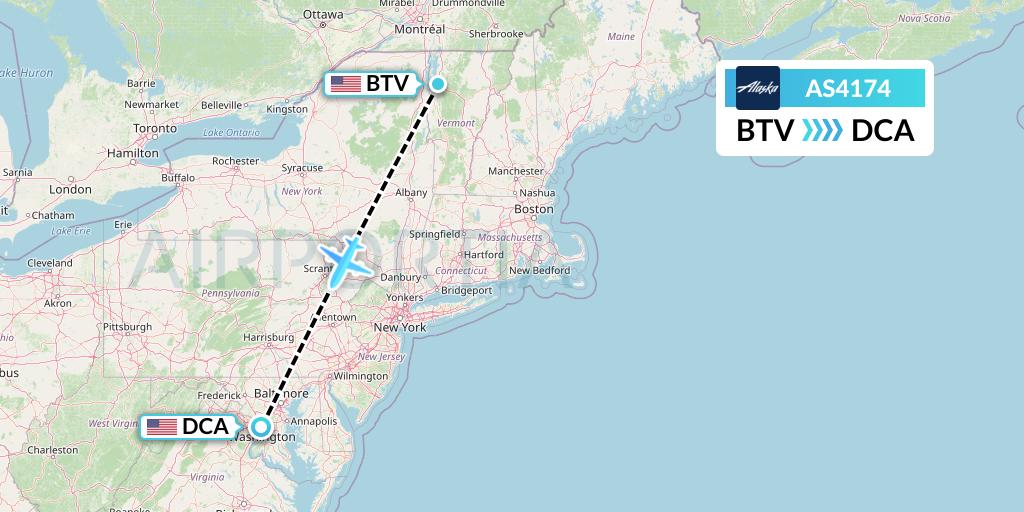 AS4174 Alaska Airlines Flight Map: Burlington to Washington