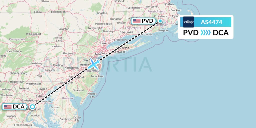 AS4474 Alaska Airlines Flight Map: Providence to Washington