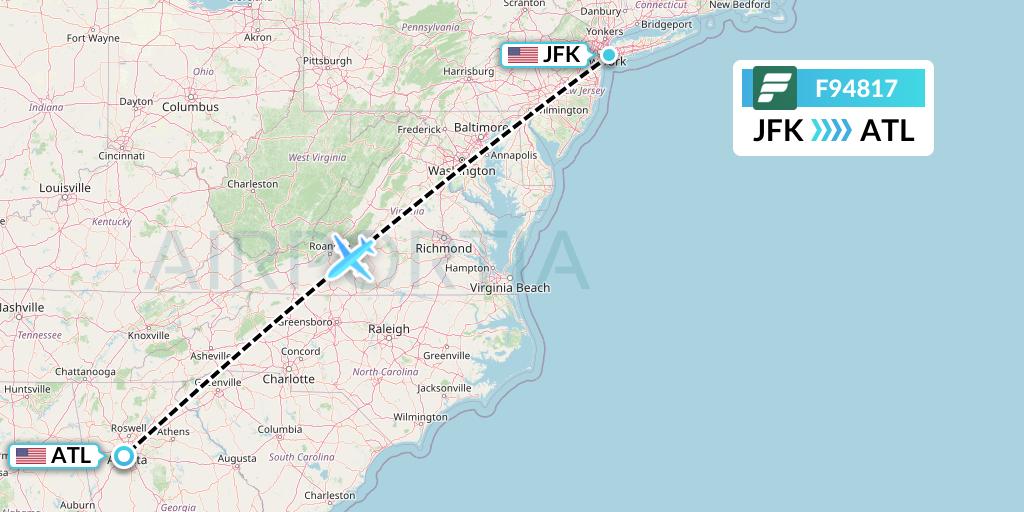 F94817 Frontier Airlines Flight Map: New York to Atlanta