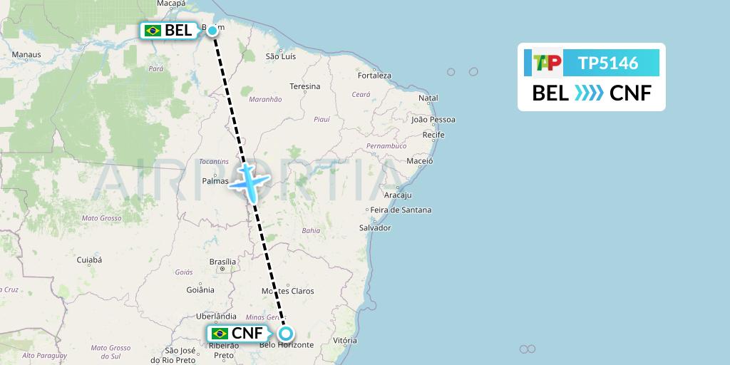 TP5146 TAP Portugal Flight Map: Belem to Belo Horizonte