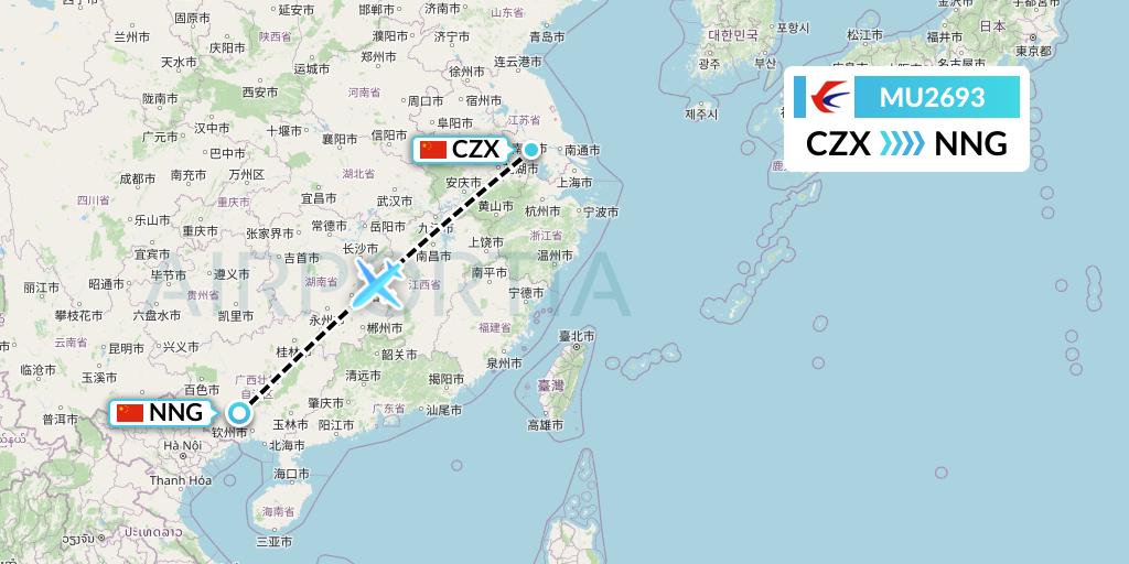 MU2693 China Eastern Airlines Flight Map: Changzhou to Nanning
