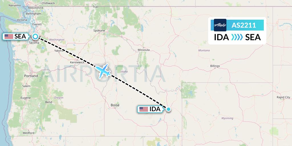 AS2211 Alaska Airlines Flight Map: Idaho Falls to Seattle
