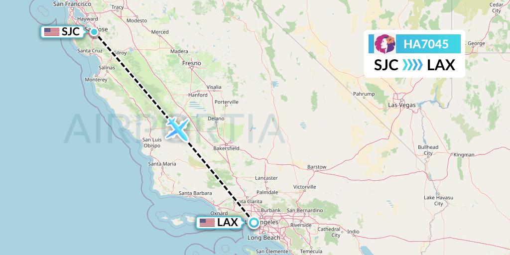 HA7045 Hawaiian Airlines Flight Map: San Jose to Los Angeles