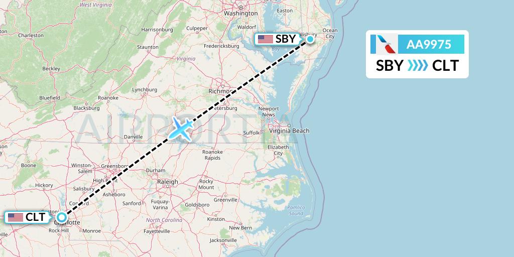 AA9975 American Airlines Flight Map: Salisbury to Charlotte