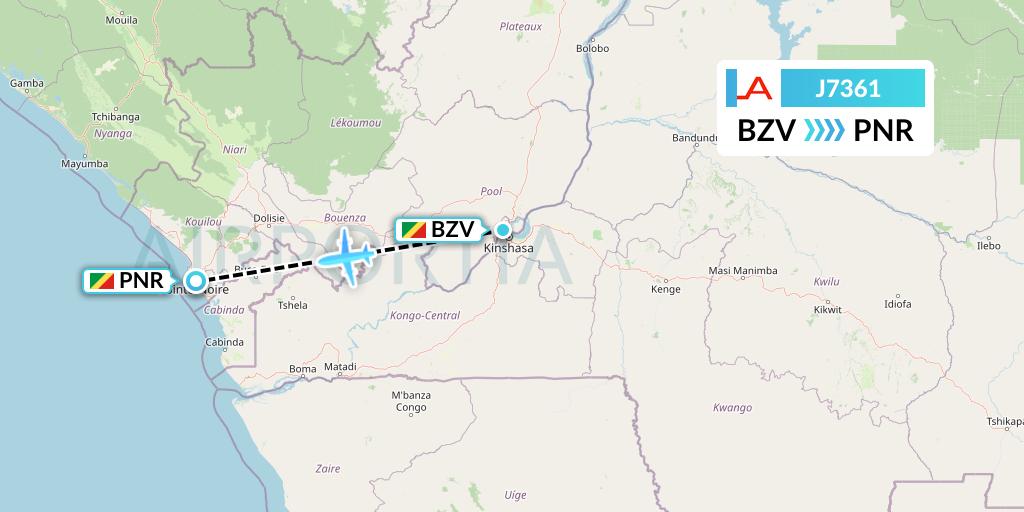 J7361 Afrijet Business Services Flight Map: Brazzaville to Pointe Noire