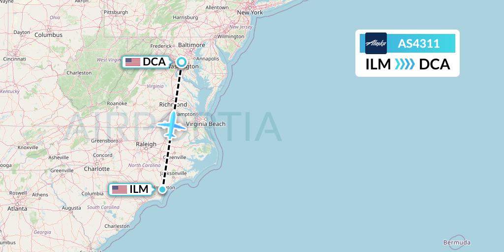 AS4311 Alaska Airlines Flight Map: Wilmington to Washington