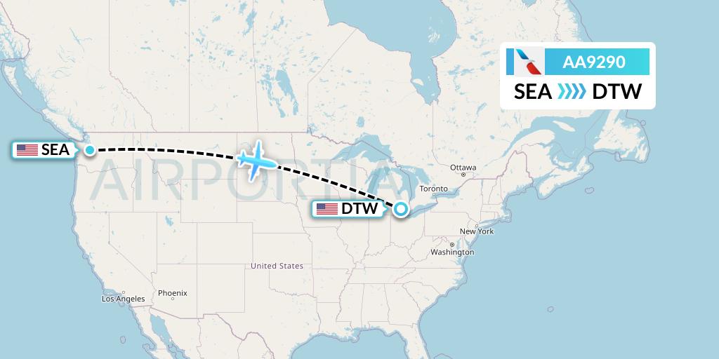 AA9290 American Airlines Flight Map: Seattle to Detroit