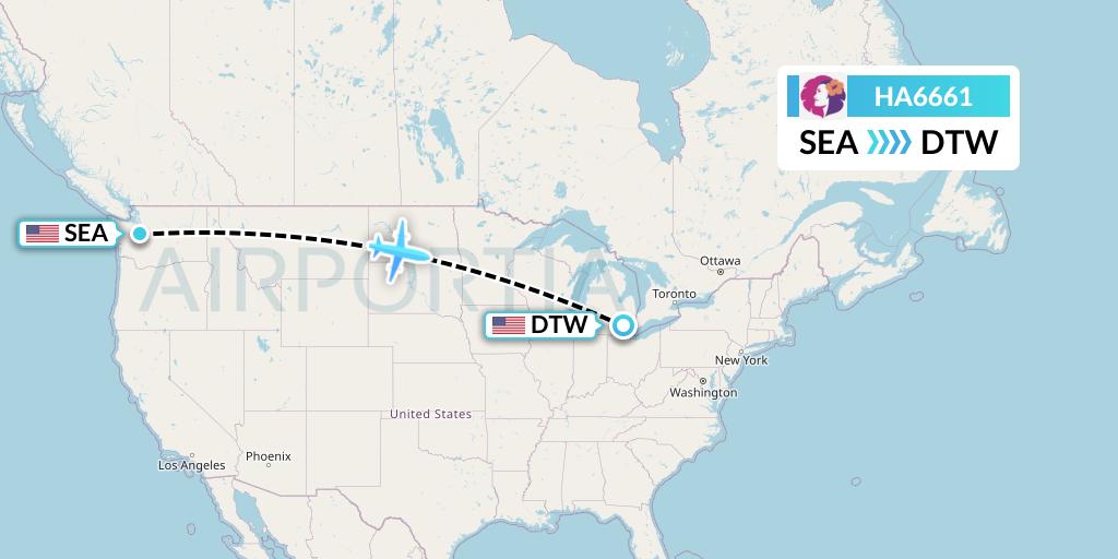 HA6661 Hawaiian Airlines Flight Map: Seattle to Detroit
