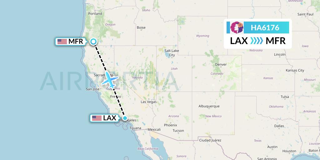 HA6176 Hawaiian Airlines Flight Map: Los Angeles to Medford