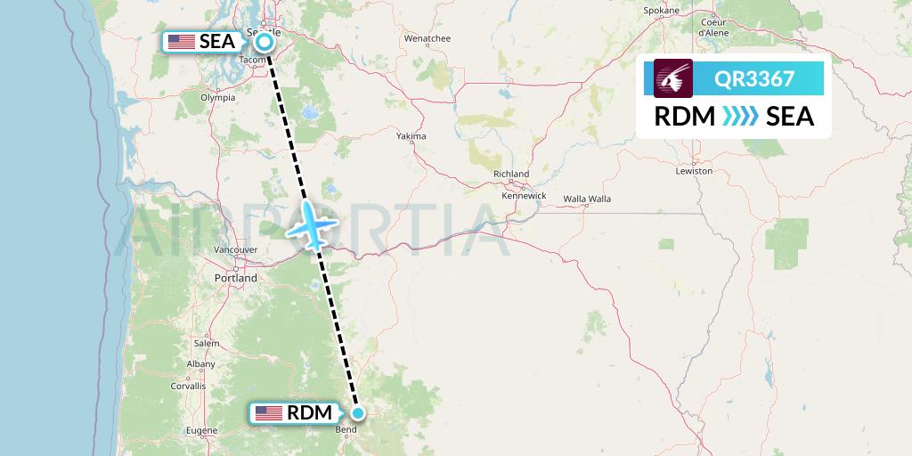 QR3367 Qatar Airways Flight Map: Redmond to Seattle