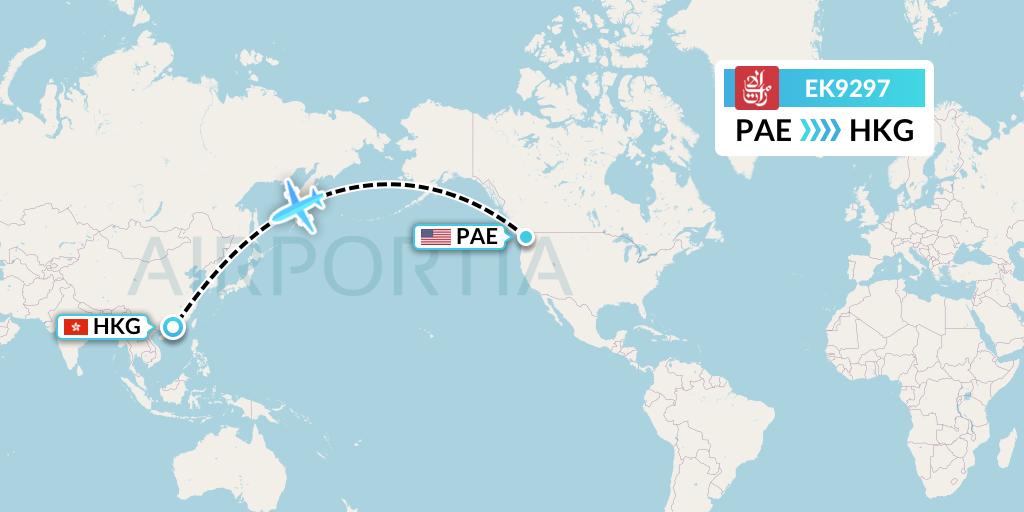 EK9297 Emirates Flight Map: Everett to Hong Kong