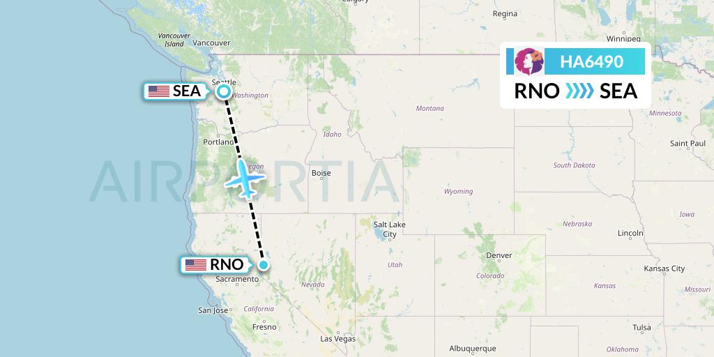 HA6490 Hawaiian Airlines Flight Map: Reno to Seattle