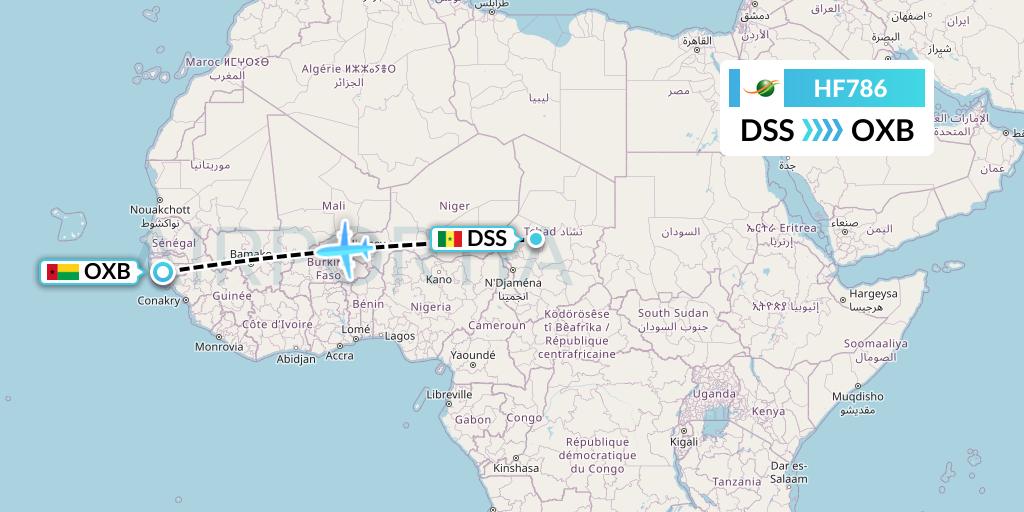 HF786 Air Cote d'Ivoire Flight Map: Dakar to Bissau