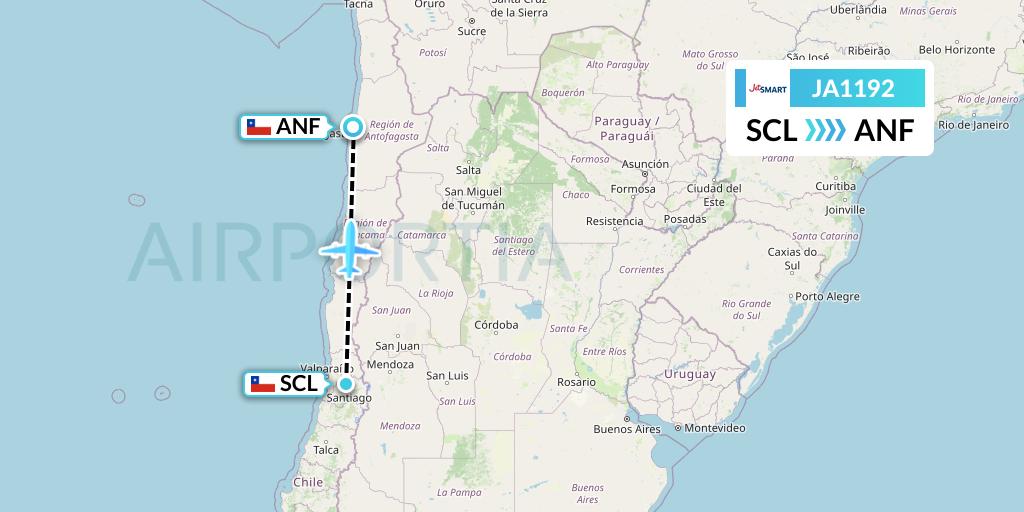 JA1192 JetSMART Flight Map: Santiago to Antofagasta