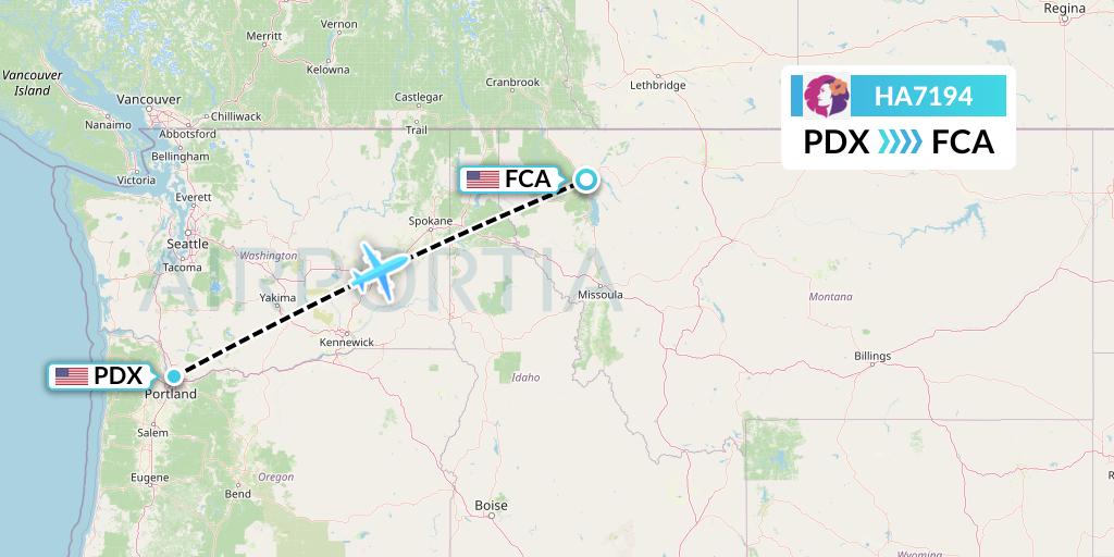 HA7194 Hawaiian Airlines Flight Map: Portland to Kalispell