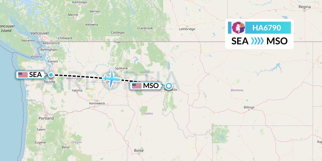 HA6790 Hawaiian Airlines Flight Map: Seattle to Missoula