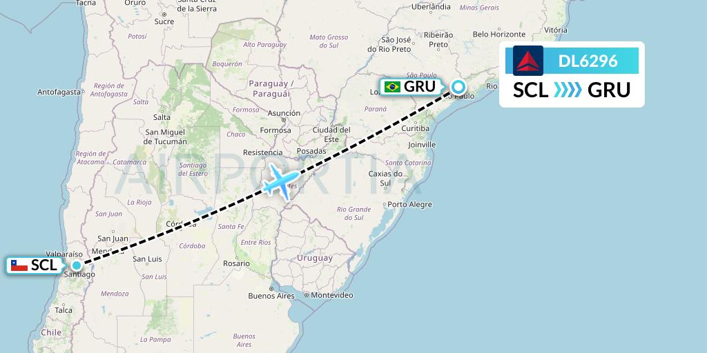 DL6296 Delta Air Lines Flight Map: Santiago to Sao Paulo