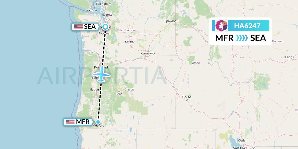 HA6247 Hawaiian Airlines Flight Map: Medford to Seattle
