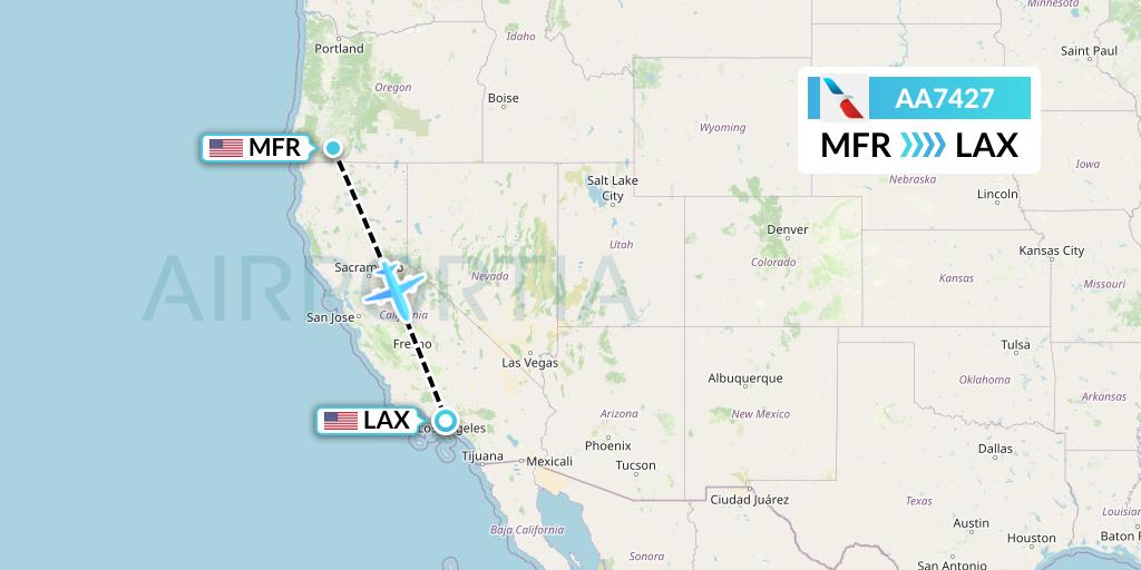 AA7427 American Airlines Flight Map: Medford to Los Angeles