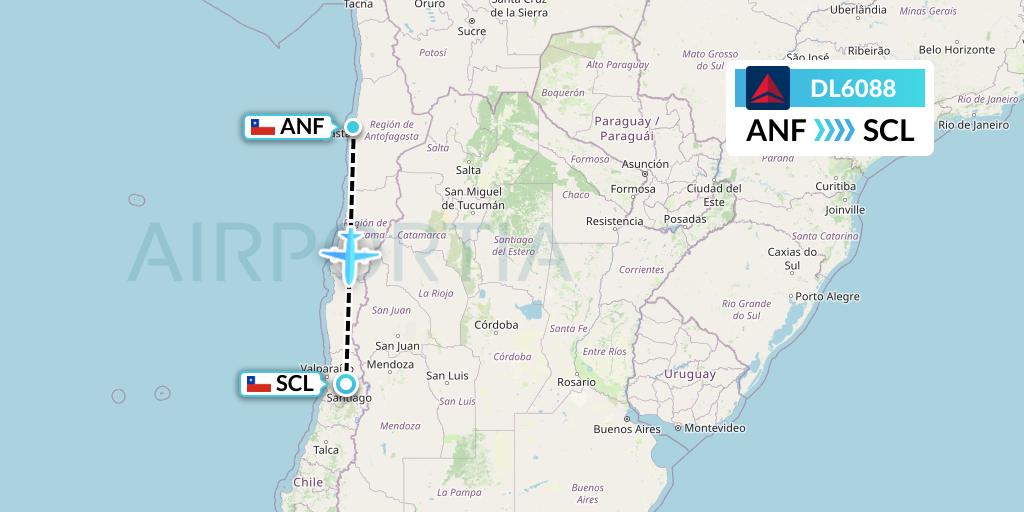 DL6088 Delta Air Lines Flight Map: Antofagasta to Santiago