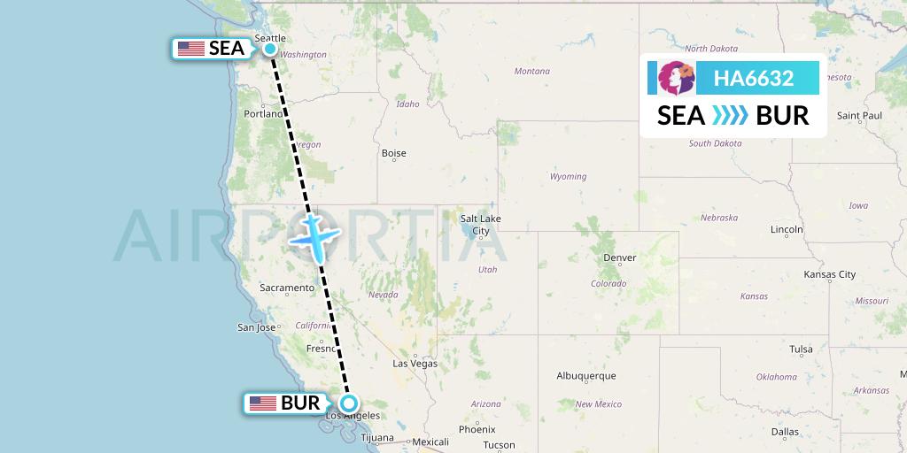 HA6632 Hawaiian Airlines Flight Map: Seattle to Burbank