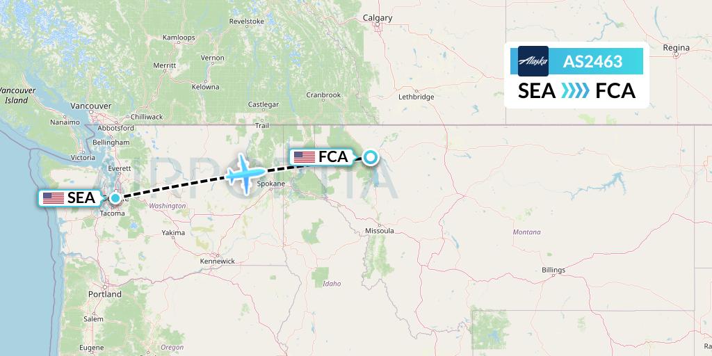 AS2463 Alaska Airlines Flight Map: Seattle to Kalispell