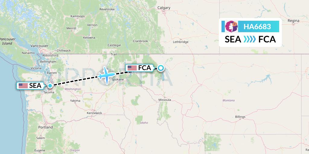 HA6683 Hawaiian Airlines Flight Map: Seattle to Kalispell