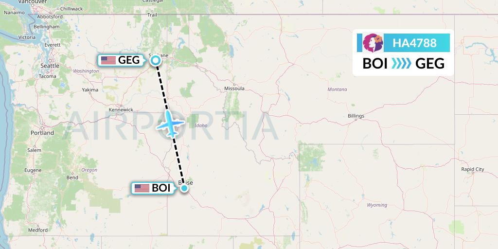 HA4788 Hawaiian Airlines Flight Map: Boise to Spokane