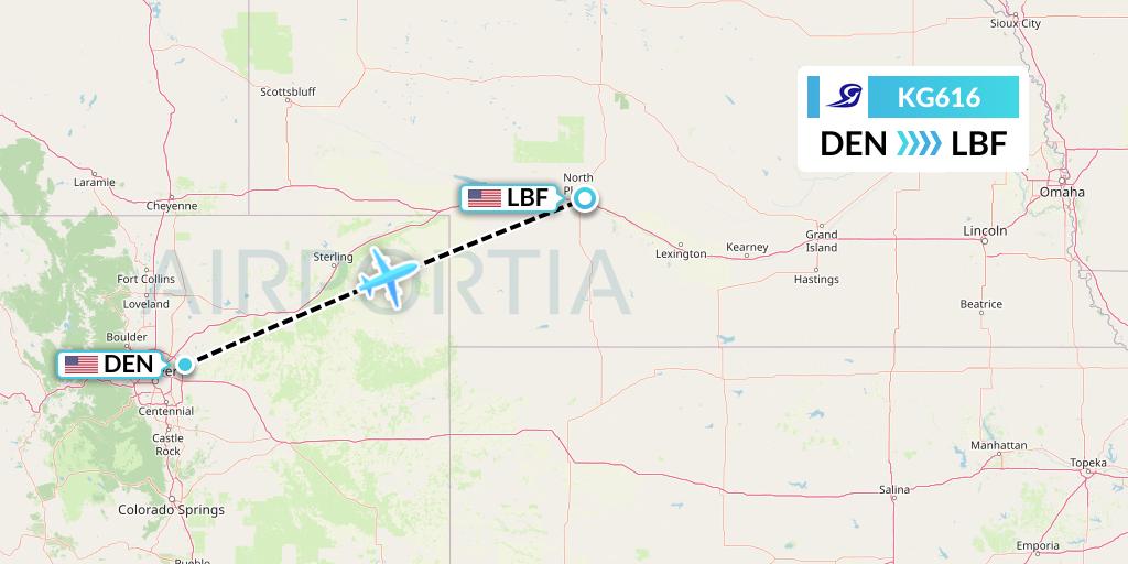 KG616 Key Lime Air Flight Map: Denver to North Platte