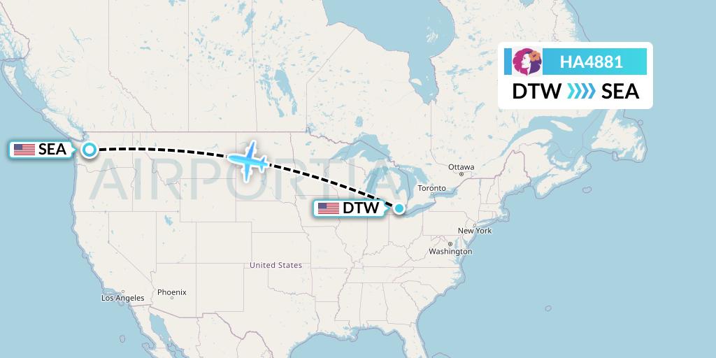 HA4881 Hawaiian Airlines Flight Map: Detroit to Seattle