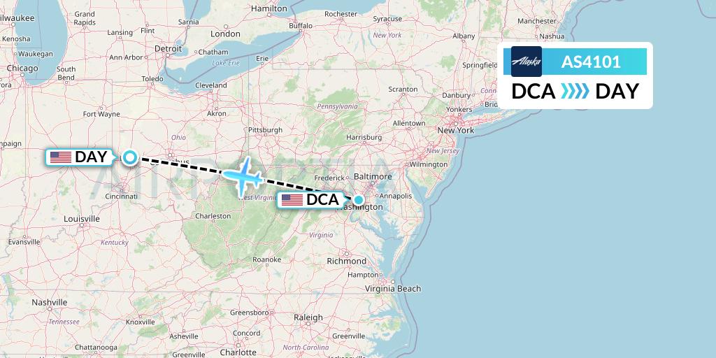 AS4101 Alaska Airlines Flight Map: Washington to Dayton