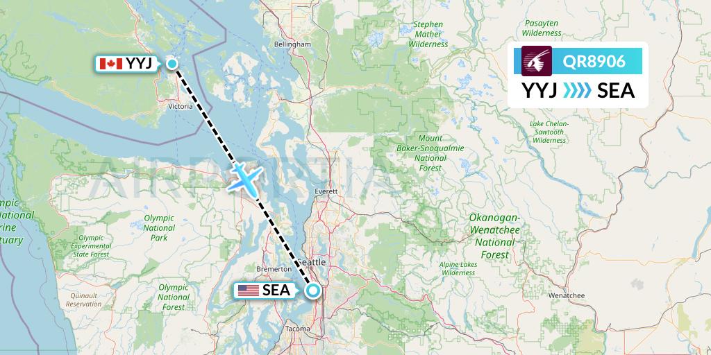 QR8906 Qatar Airways Flight Map: Victoria to Seattle