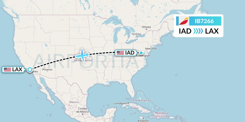 IB7266 Iberia Flight Map: Washington to Los Angeles