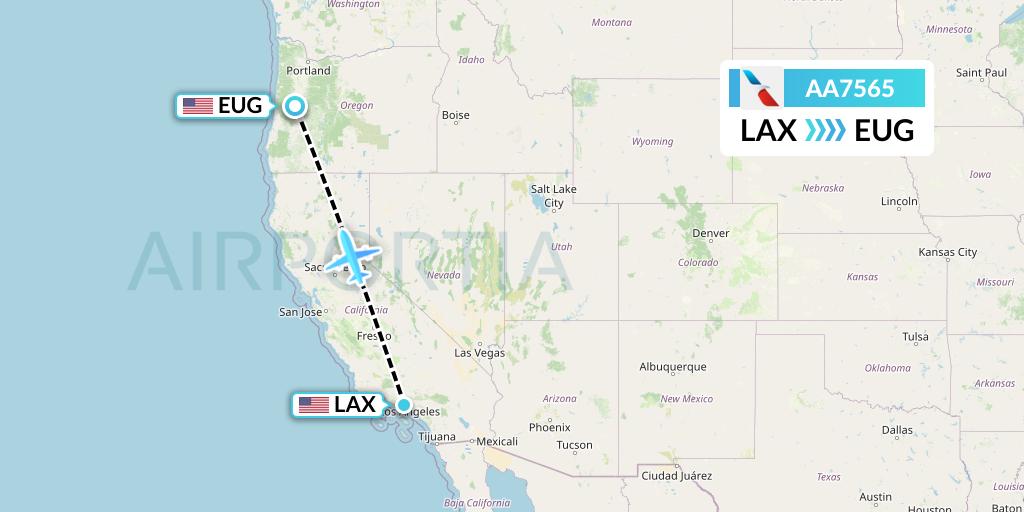 AA7565 American Airlines Flight Map: Los Angeles to Eugene