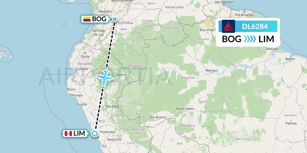 DL6284 Delta Air Lines Flight Map: Bogota to Lima