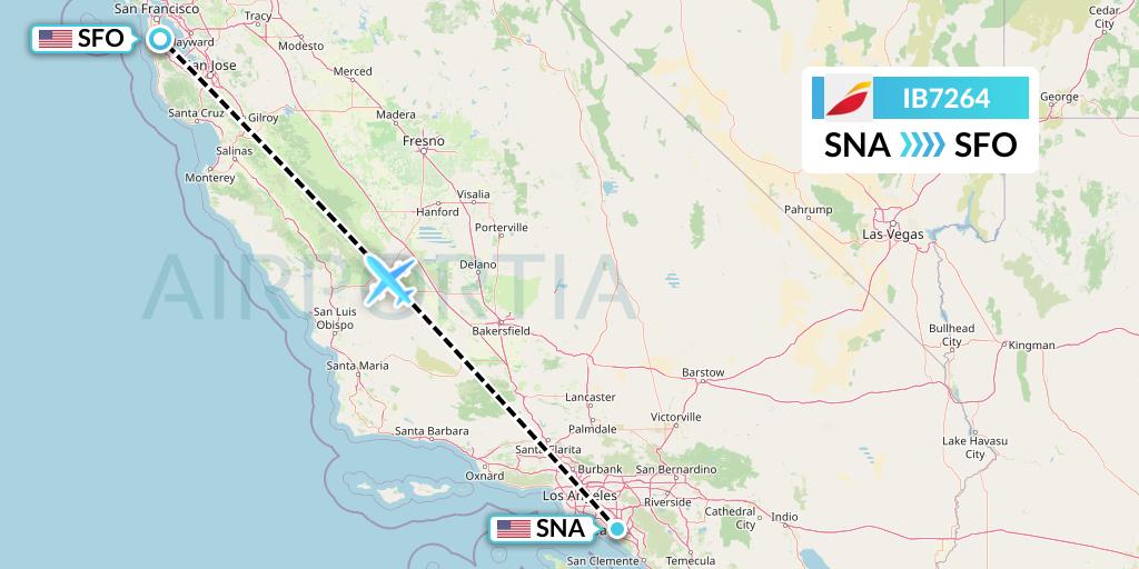 IB7264 Iberia Flight Map: Orange County to San Francisco