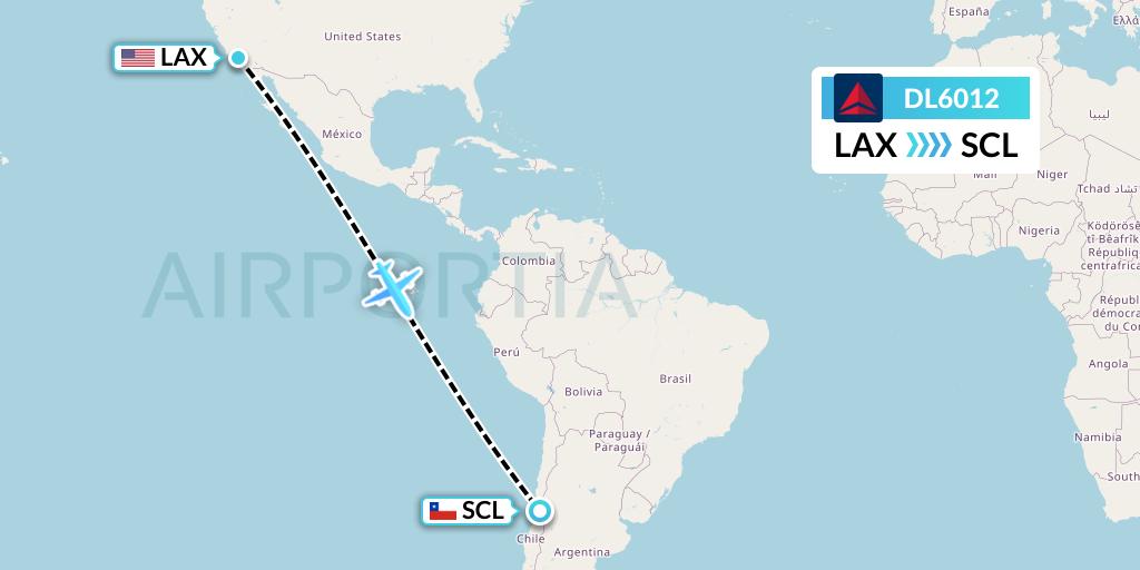 DL6012 Delta Air Lines Flight Map: Los Angeles to Santiago