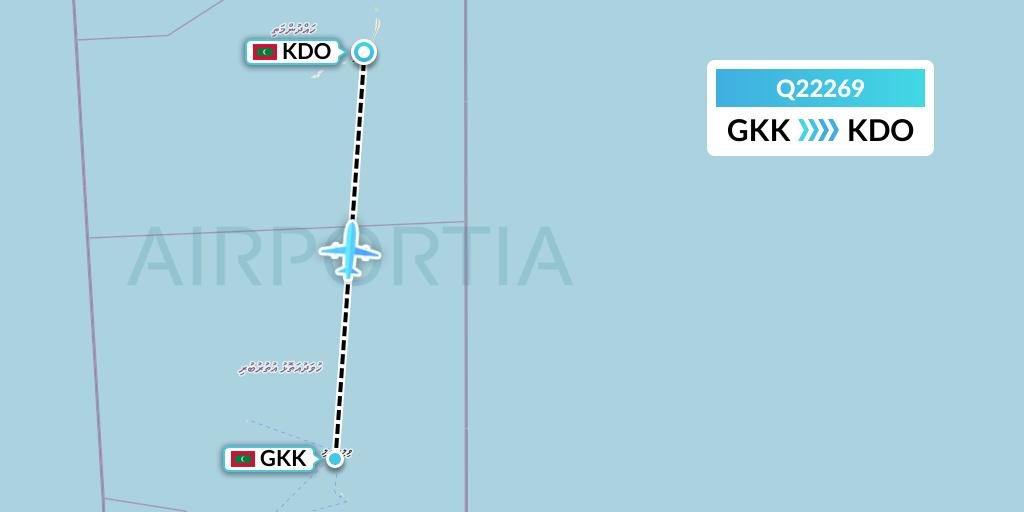 Q22269 Maldivian Flight Map: Kooddoo Island to Kadhdhoo Island
